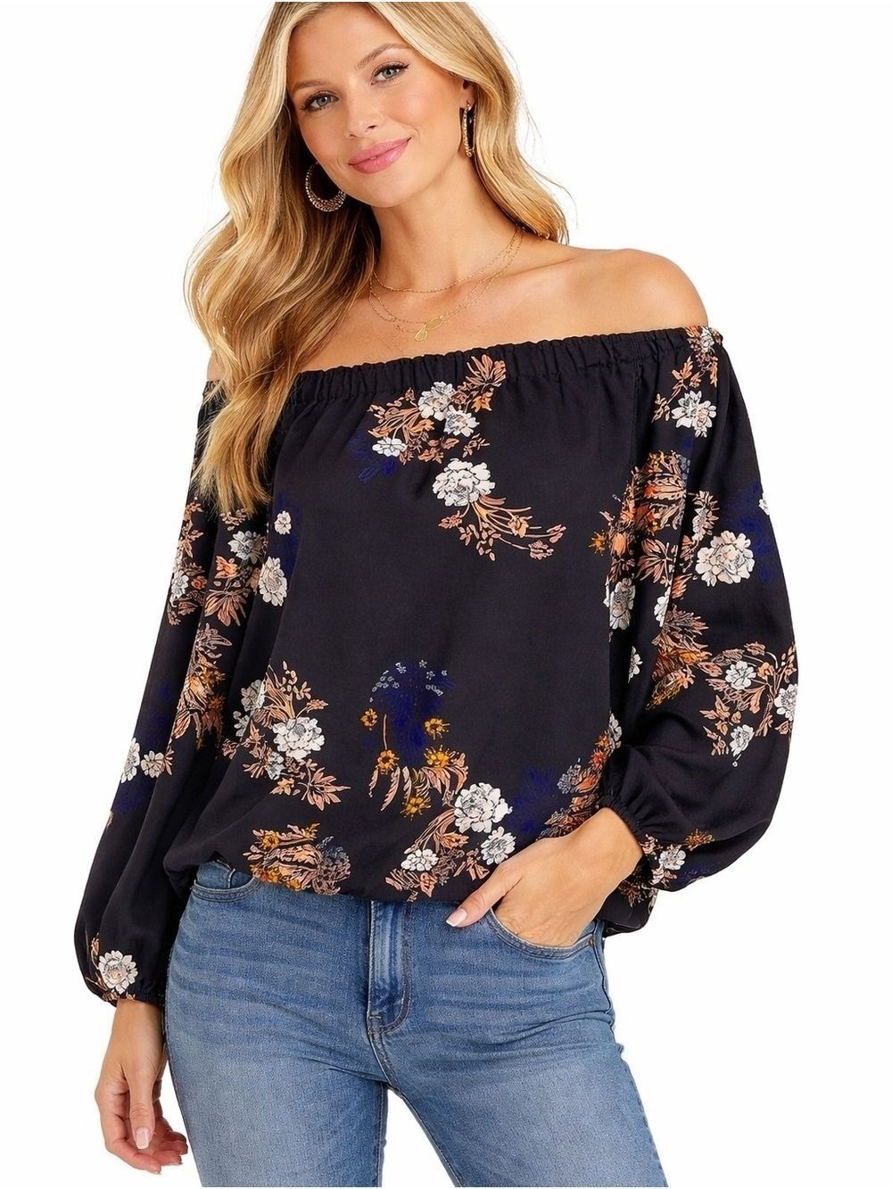 BUFFALO Off The Shoulder Floral Print Blouse Size Large
